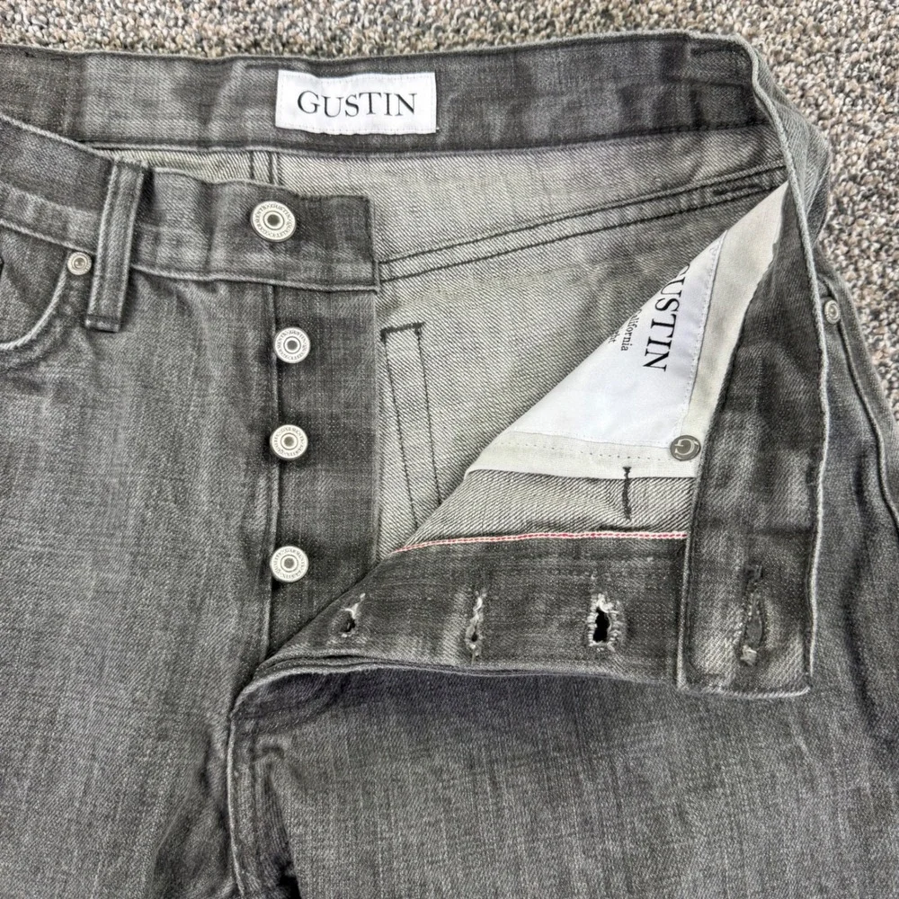 Gustin California Straight Raw Selvedge Denim Jeans Grey Men 33 Casual Work Pant